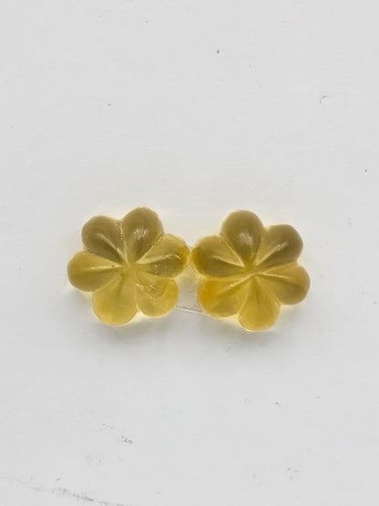Amber authentic flower cabochon pair large