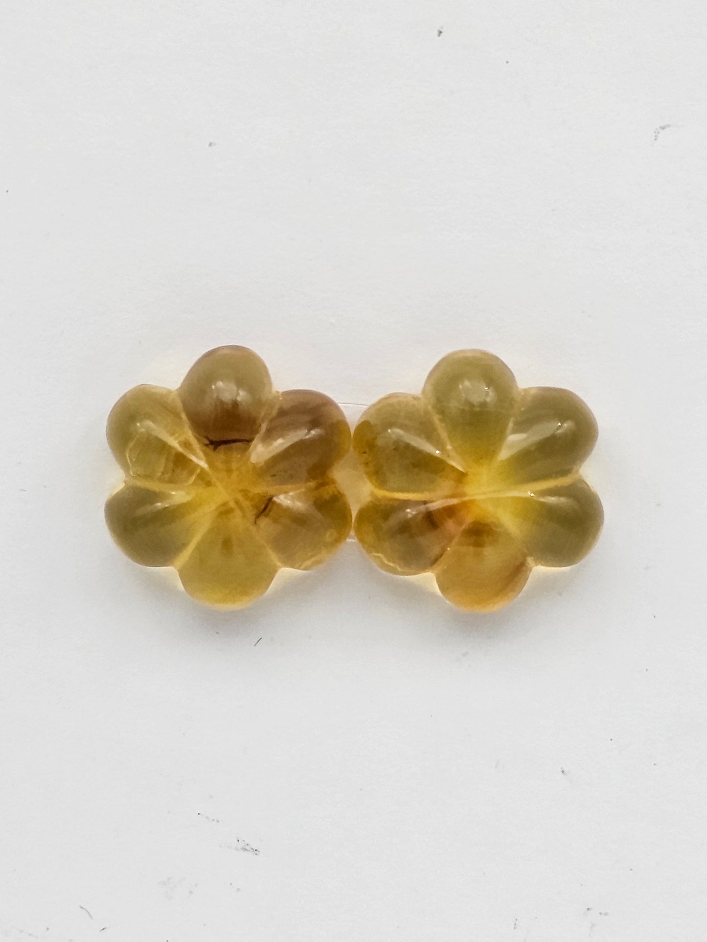 Amber authentic flower cabochon pair large
