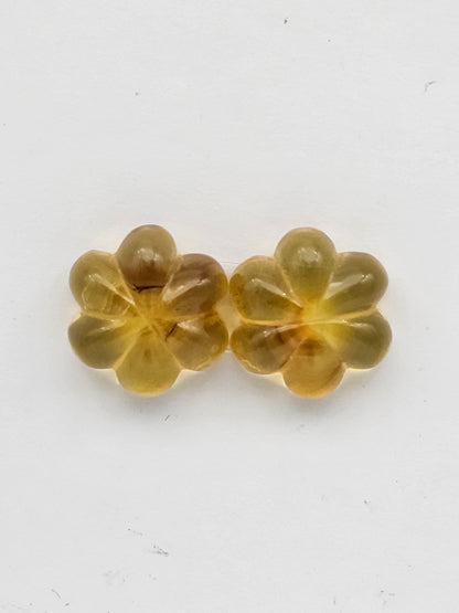Amber authentic flower cabochon pair large