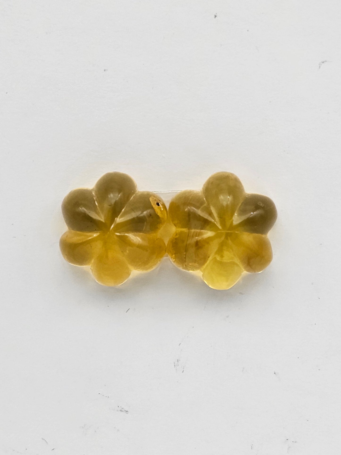 Amber authentic flower cabochon pair large