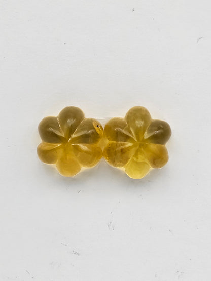 Amber authentic flower cabochon pair large