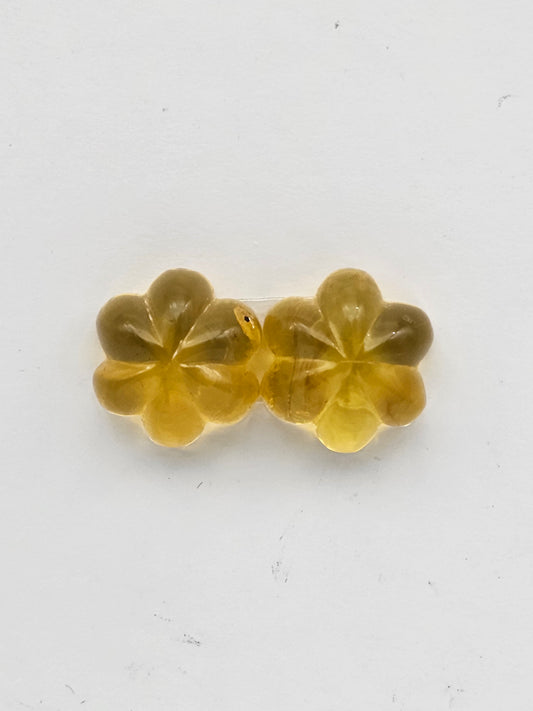 Amber authentic flower cabochon pair large