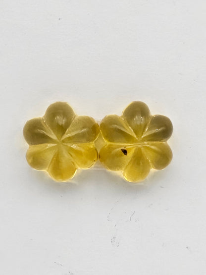 Amber authentic flower cabochon pair large