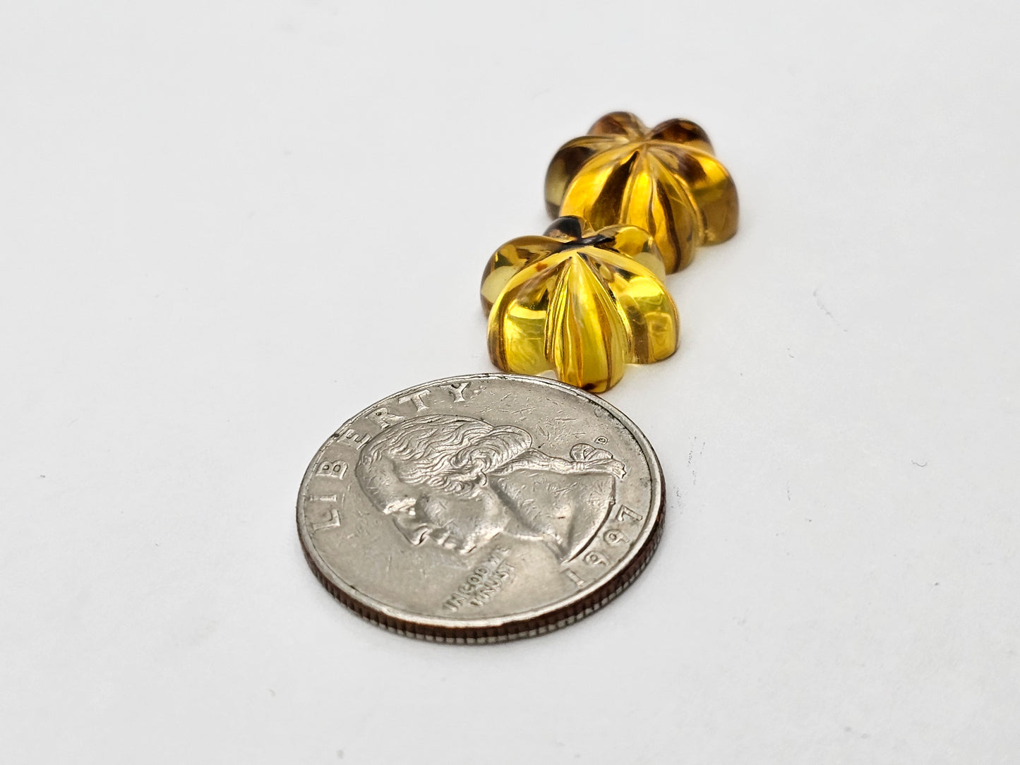 Amber authentic flower cabochon pair large