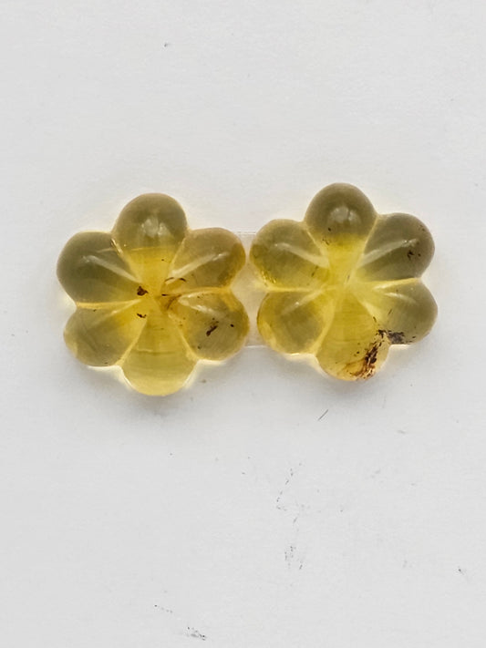 Amber authentic flower cabochon pair large