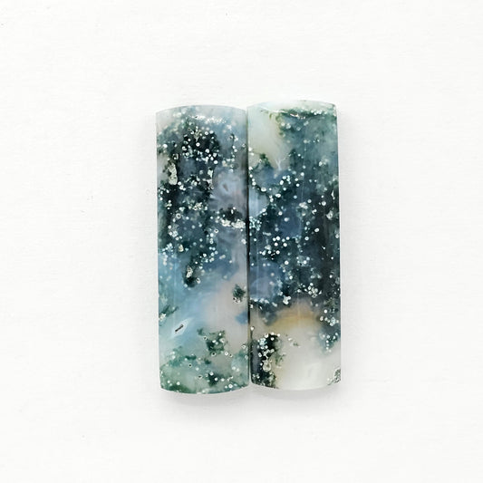 Moss Agate Cabochon pair