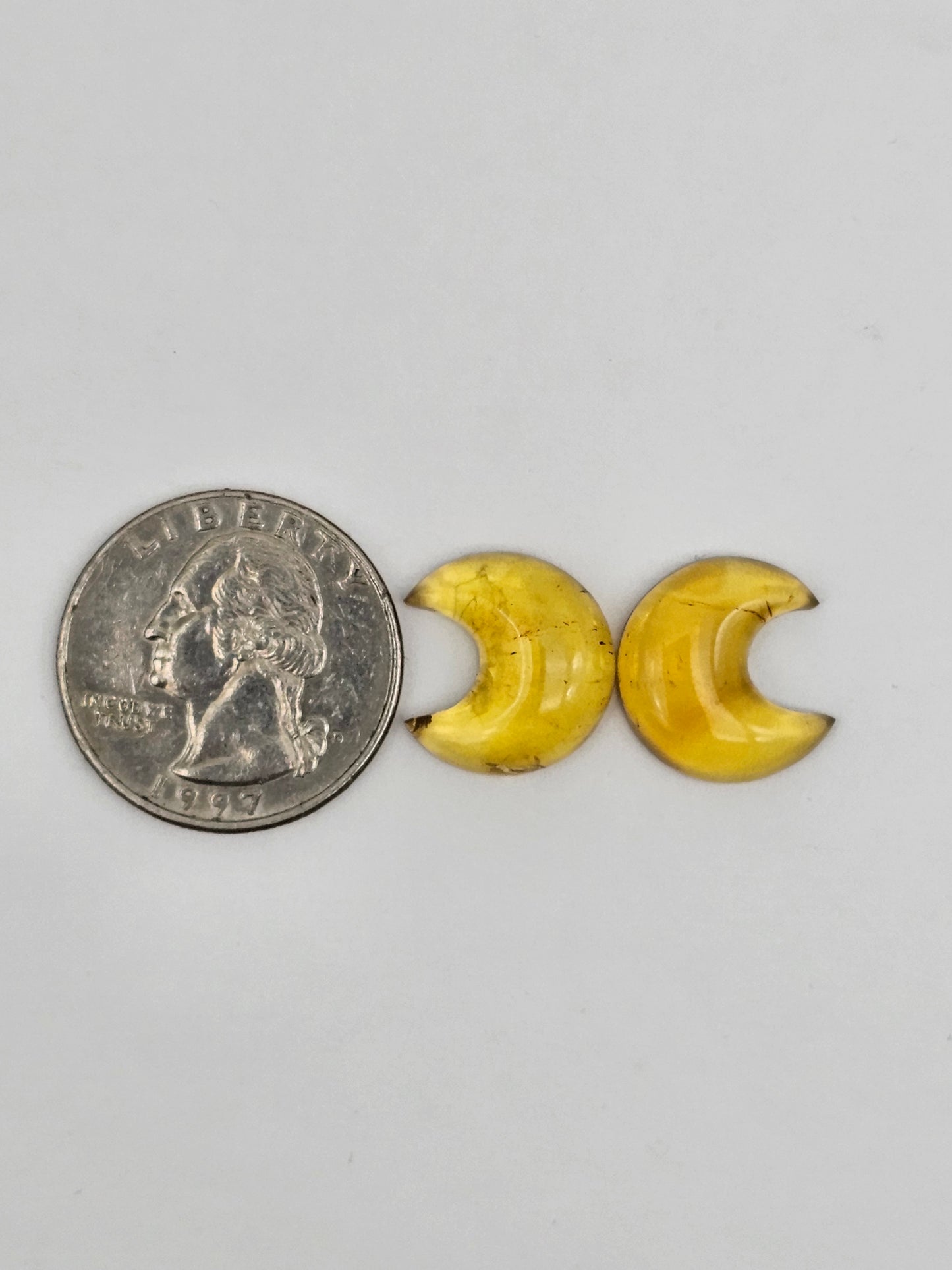 Amber authentic moon cabochon pair large