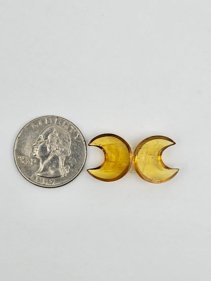 Amber authentic moon cabochon pair large