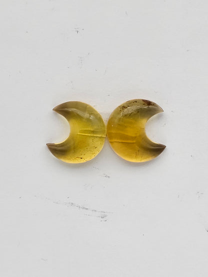 Amber authentic moon cabochon pair large