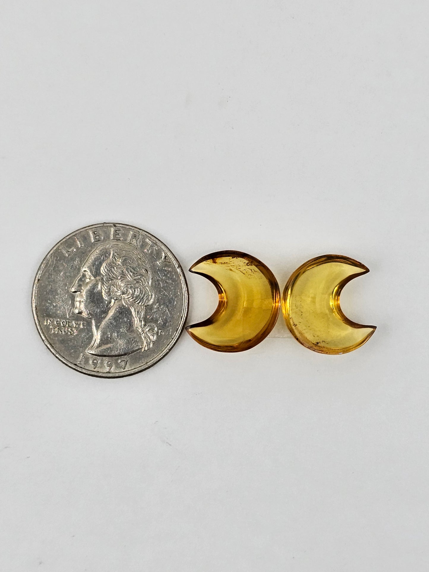 Amber authentic moon cabochon pair large