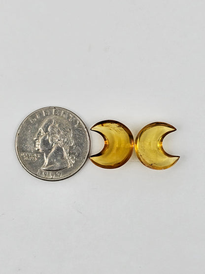 Amber authentic moon cabochon pair large