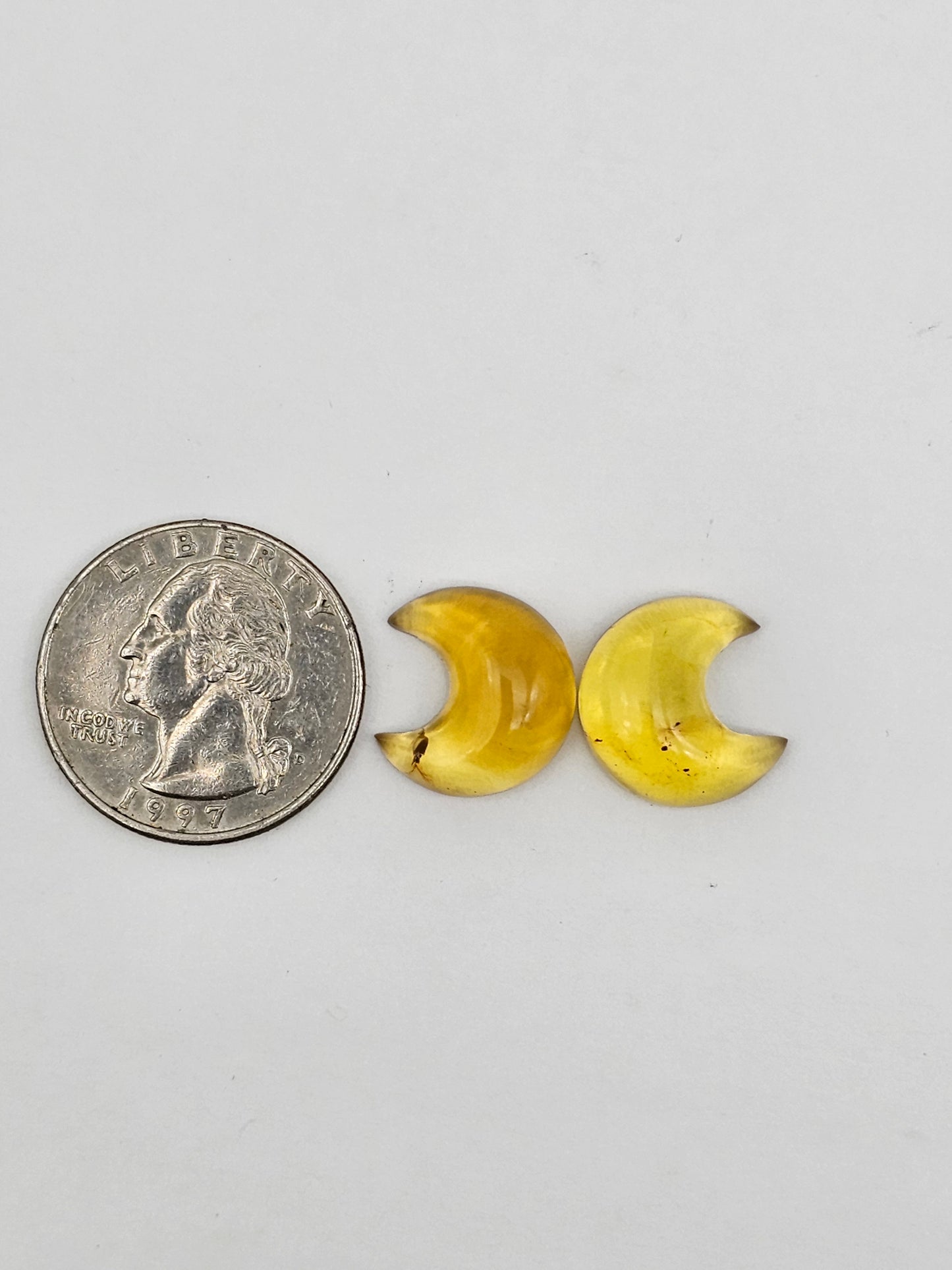 Amber authentic moon cabochon pair large