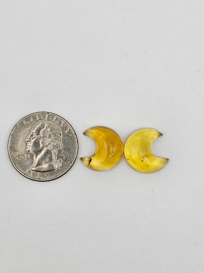Amber authentic moon cabochon pair large