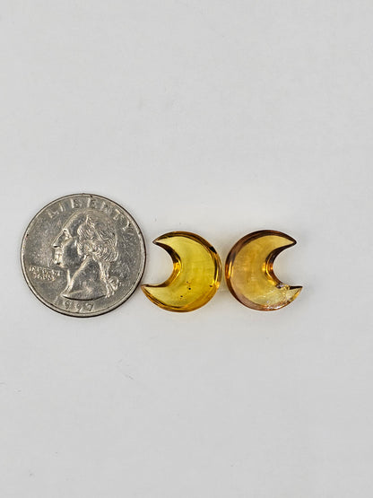 Amber authentic moon cabochon pair large