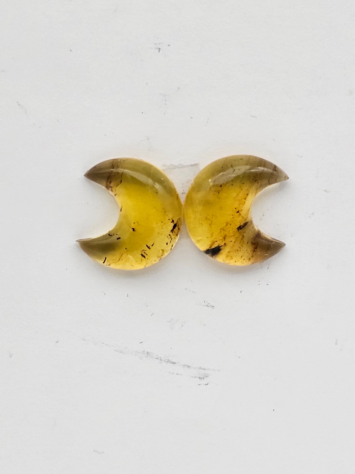 Amber authentic moon cabochon pair large