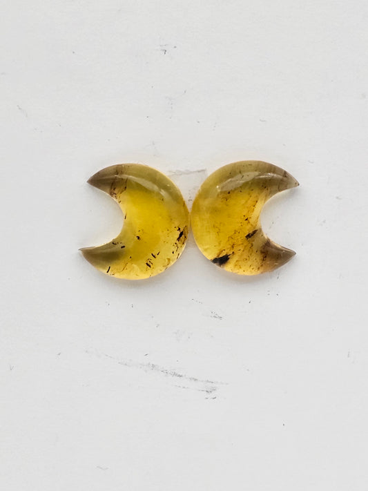 Amber authentic moon cabochon pair large