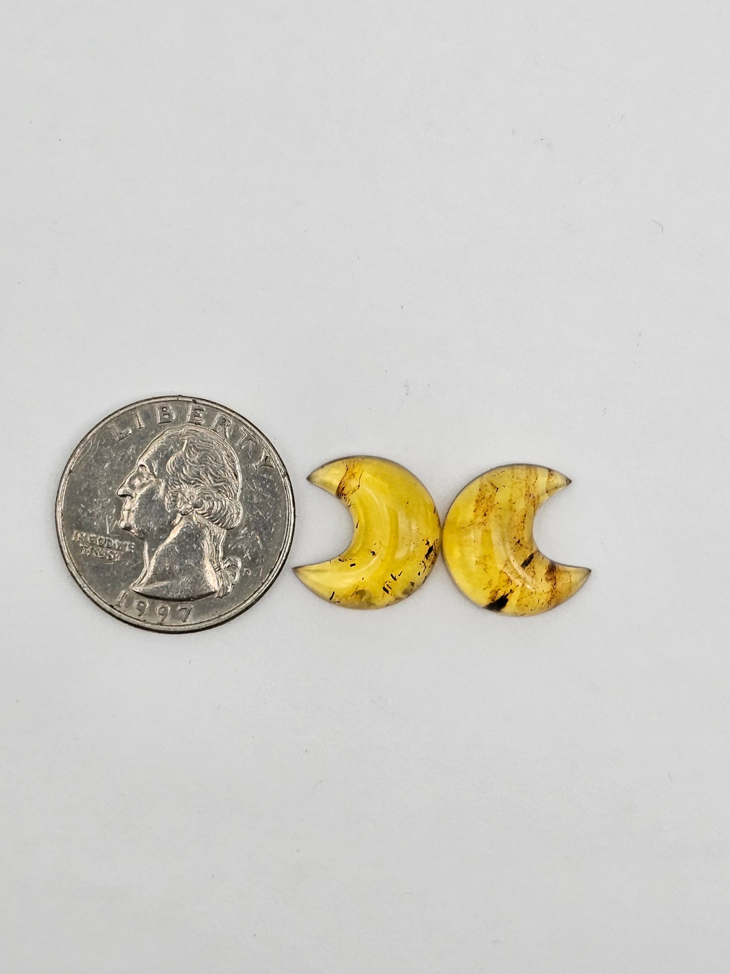 Amber authentic moon cabochon pair large