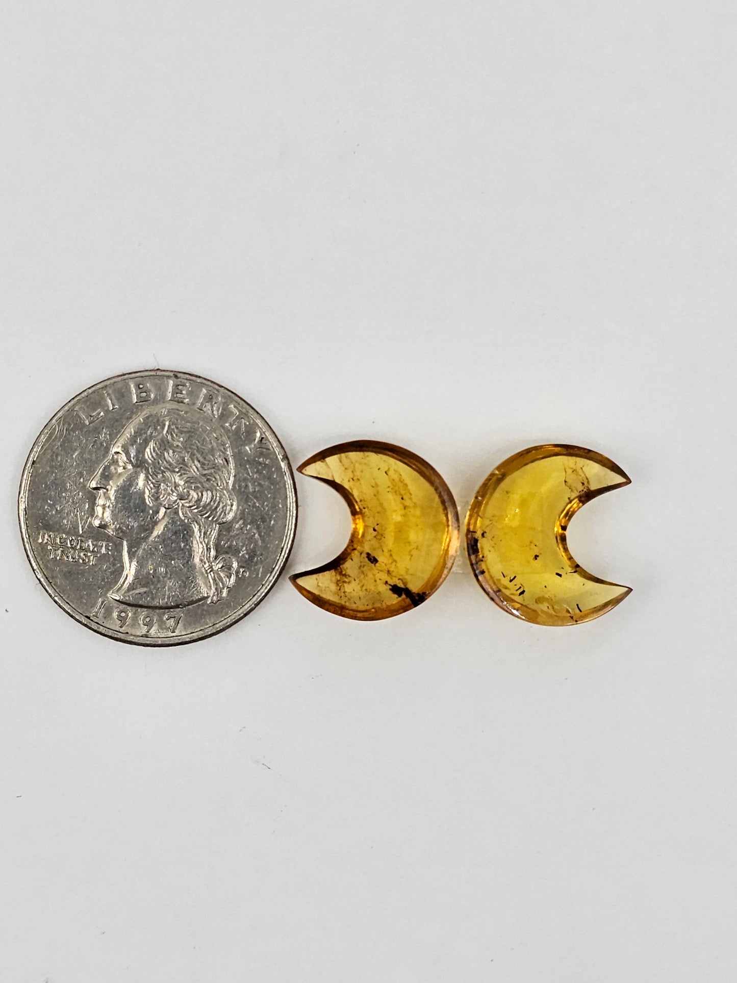 Amber authentic moon cabochon pair large