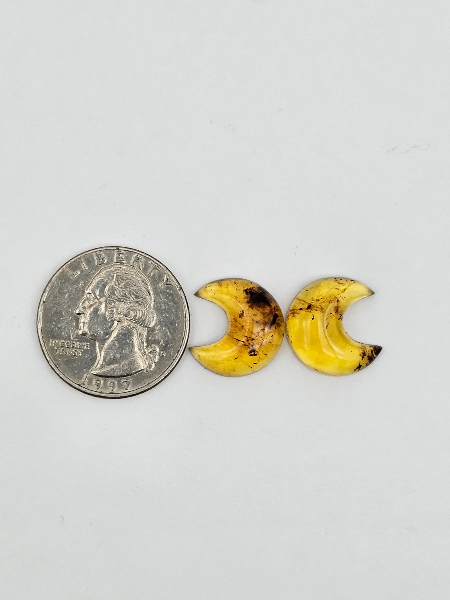Amber authentic moon cabochon pair large