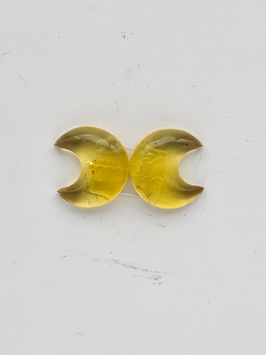 Amber authentic moon cabochon pair large