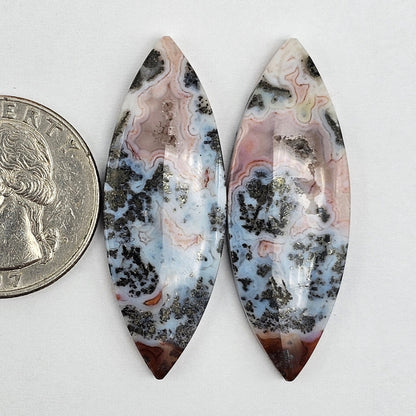 Marcasite Lace Agate Cabochon Pair