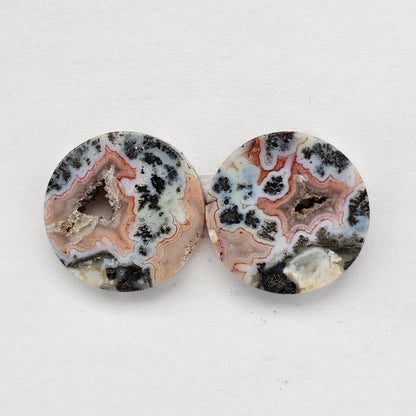 Marcasite Lace Agate Cabochon Pair