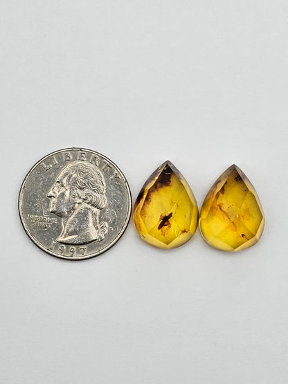 Amber faceted teardrop pair