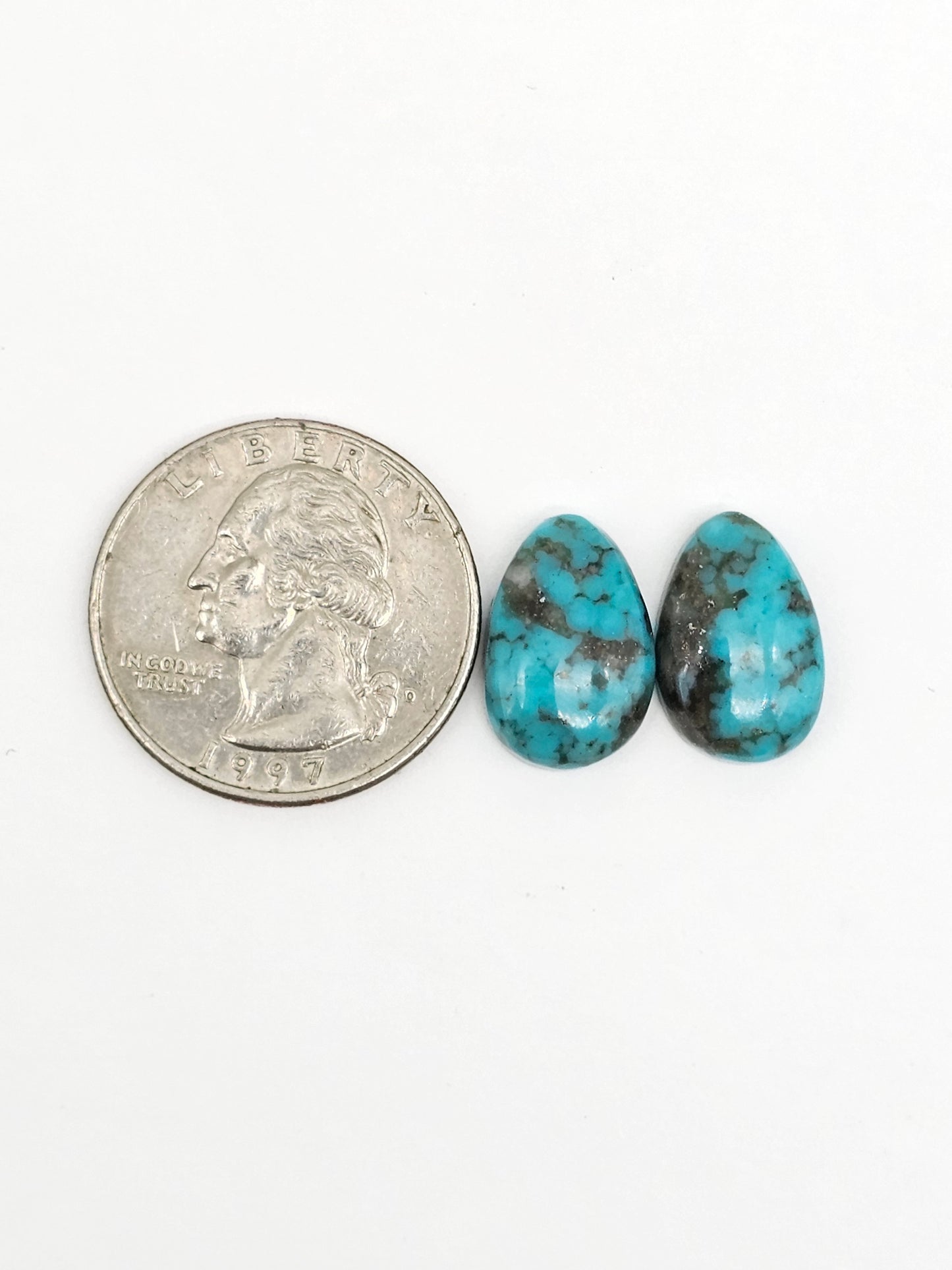 Mexican Turquoise Pair with Pyrite | Artisan Cut Gemstone