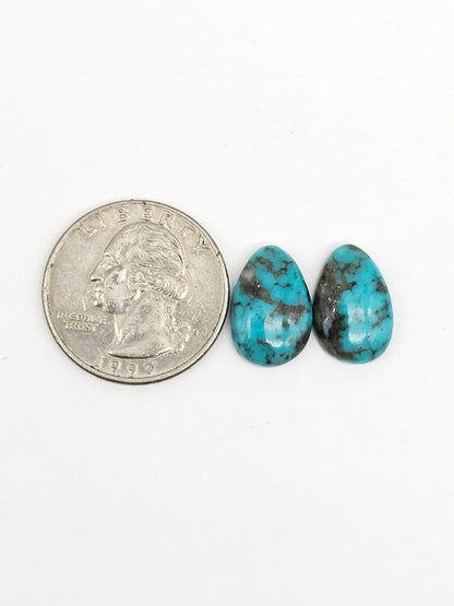 Mexican Turquoise Pair with Pyrite | Artisan Cut Gemstone