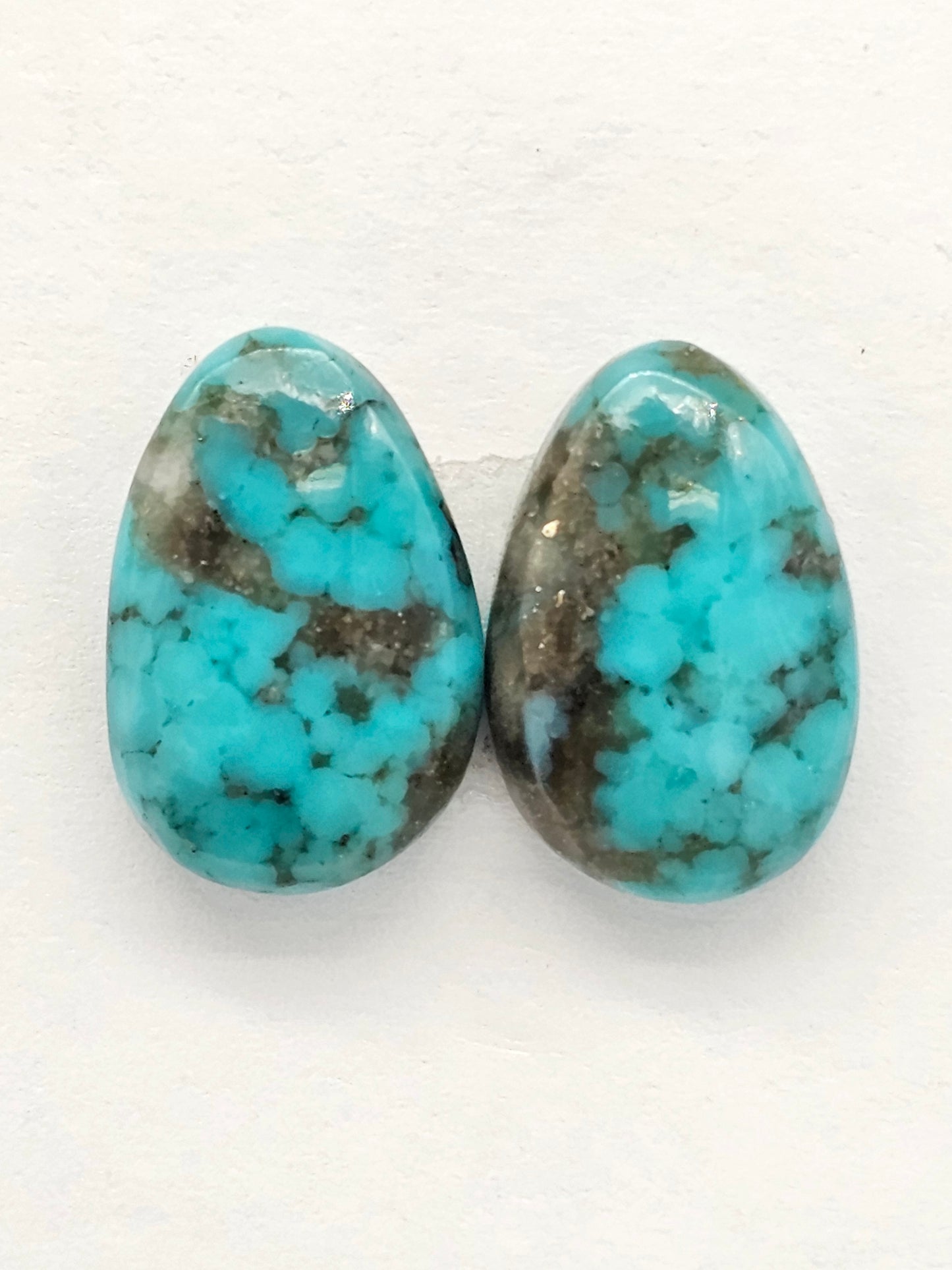 Mexican Turquoise Pair with Pyrite | Artisan Cut Gemstone
