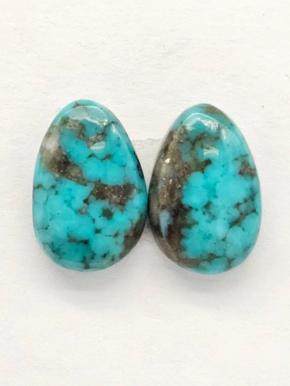 Mexican Turquoise Pair with Pyrite | Artisan Cut Gemstone