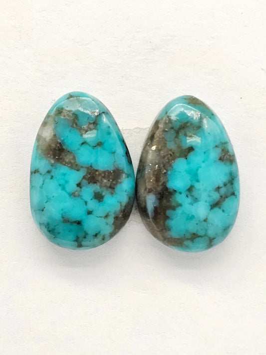 Mexican Turquoise Pair with Pyrite | Artisan Cut Gemstone