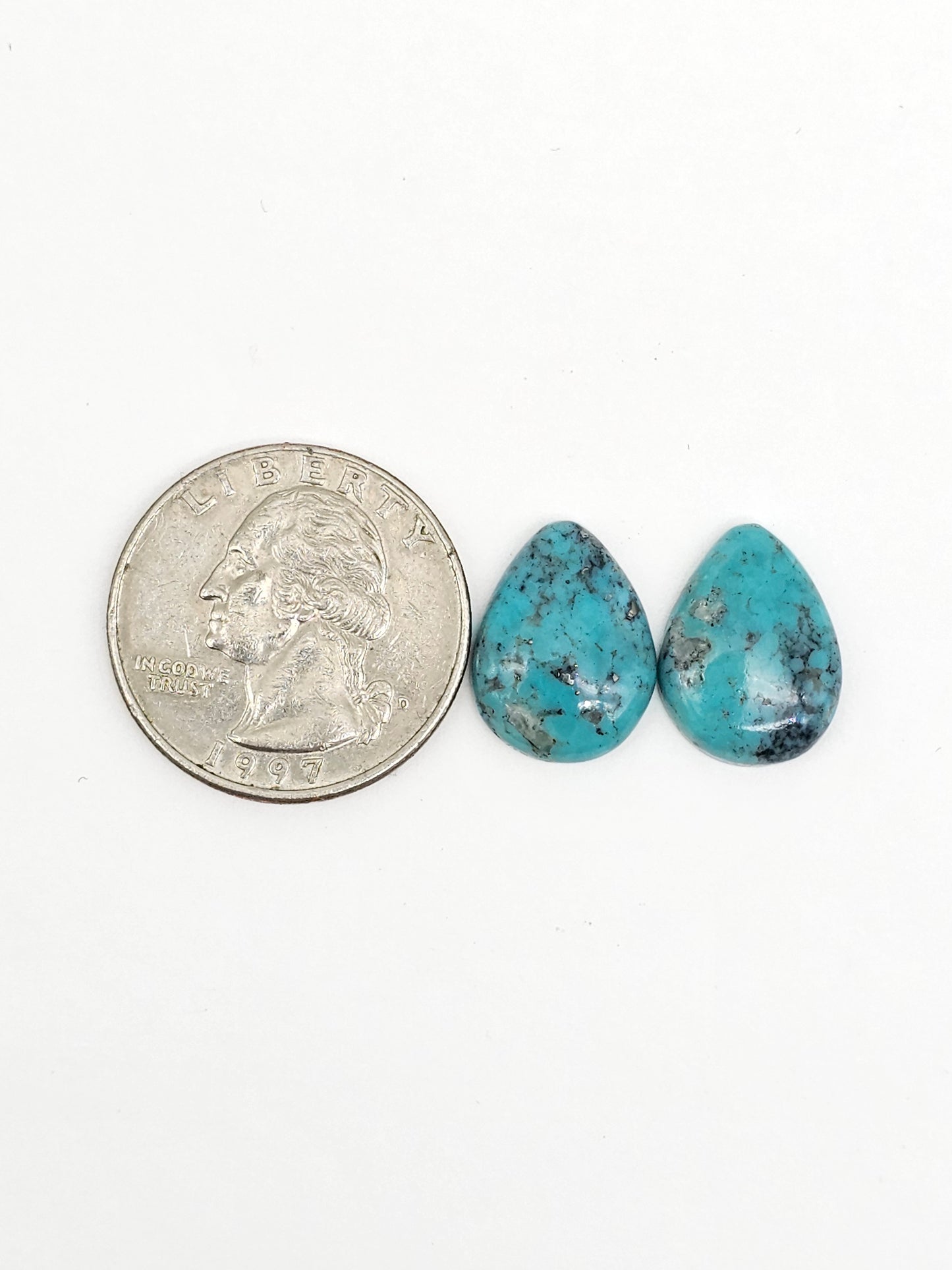 Mexican Turquoise Pair with Pyrite | Artisan Cut Gemstone