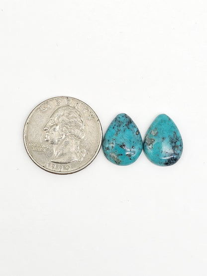 Mexican Turquoise Pair with Pyrite | Artisan Cut Gemstone