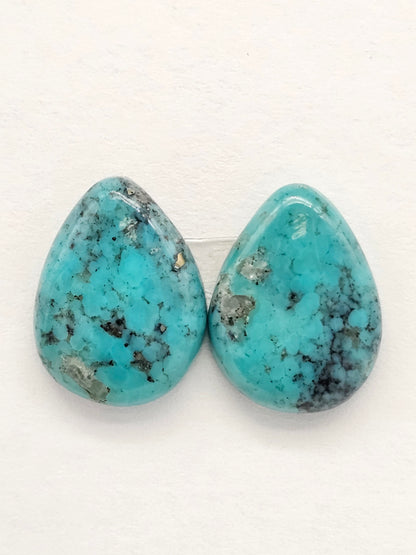 Mexican Turquoise Pair with Pyrite | Artisan Cut Gemstone