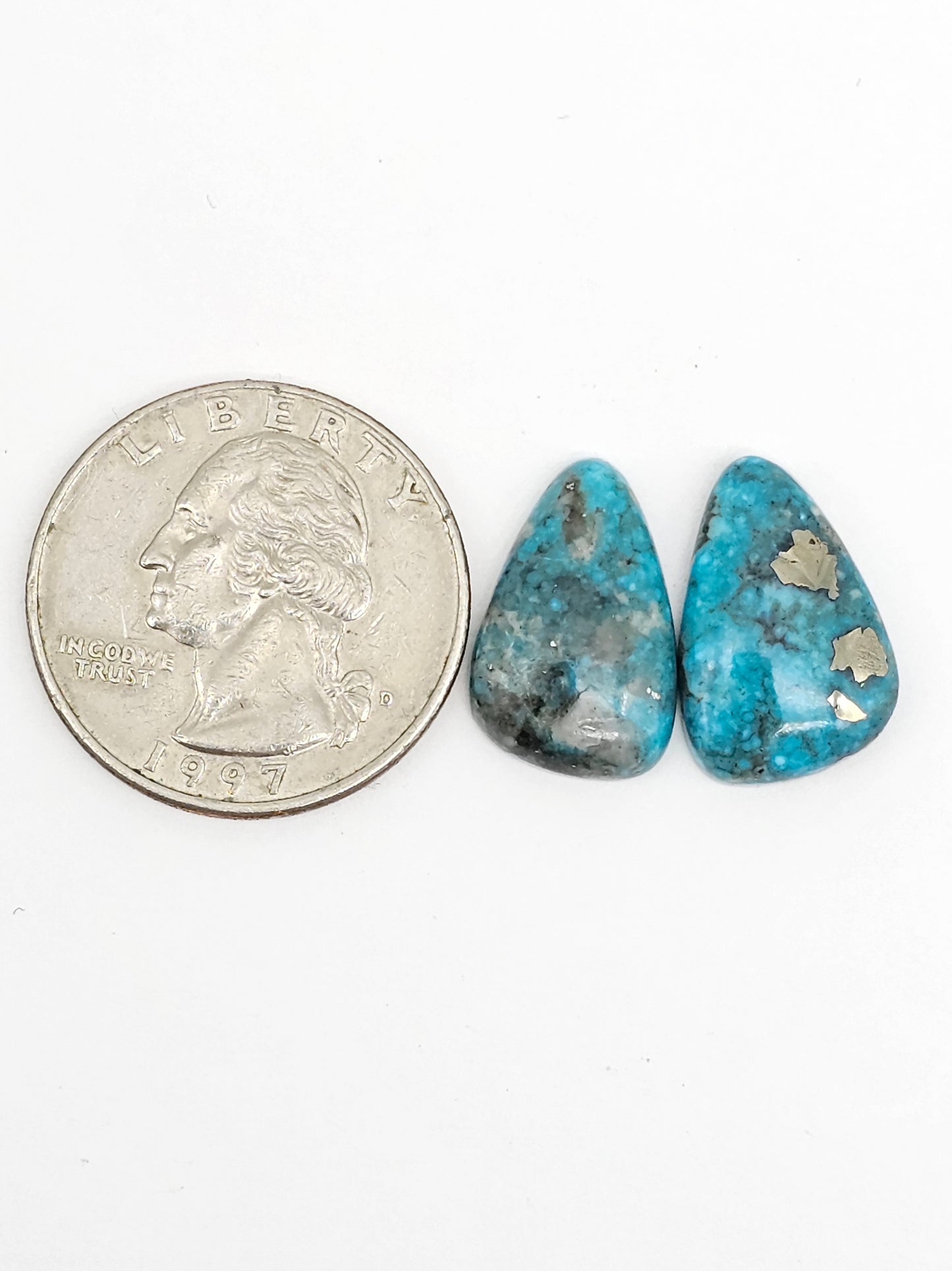 Mexican Turquoise Pair with Pyrite | Artisan Cut Gemstone