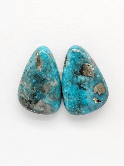 Mexican Turquoise Pair with Pyrite | Artisan Cut Gemstone