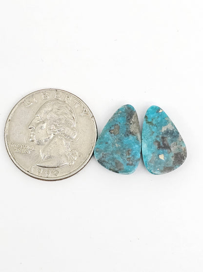 Mexican Turquoise Pair with Pyrite | Artisan Cut Gemstone