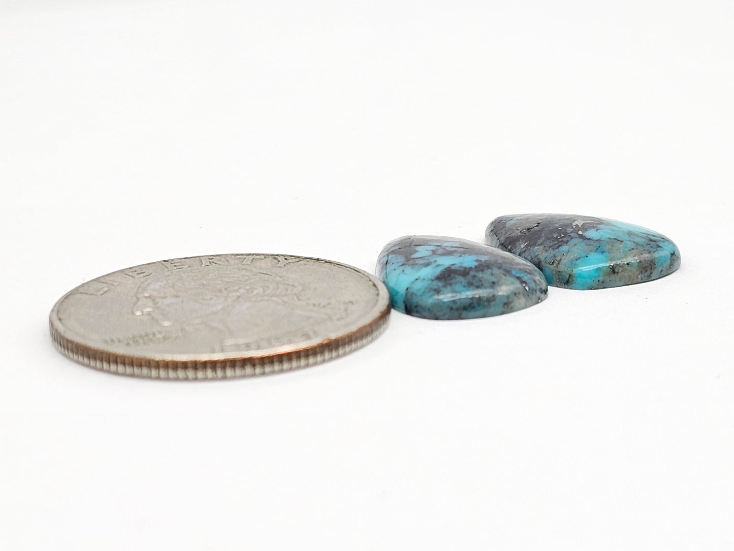 Mexican Turquoise Pair with Pyrite | Artisan Cut Gemstone