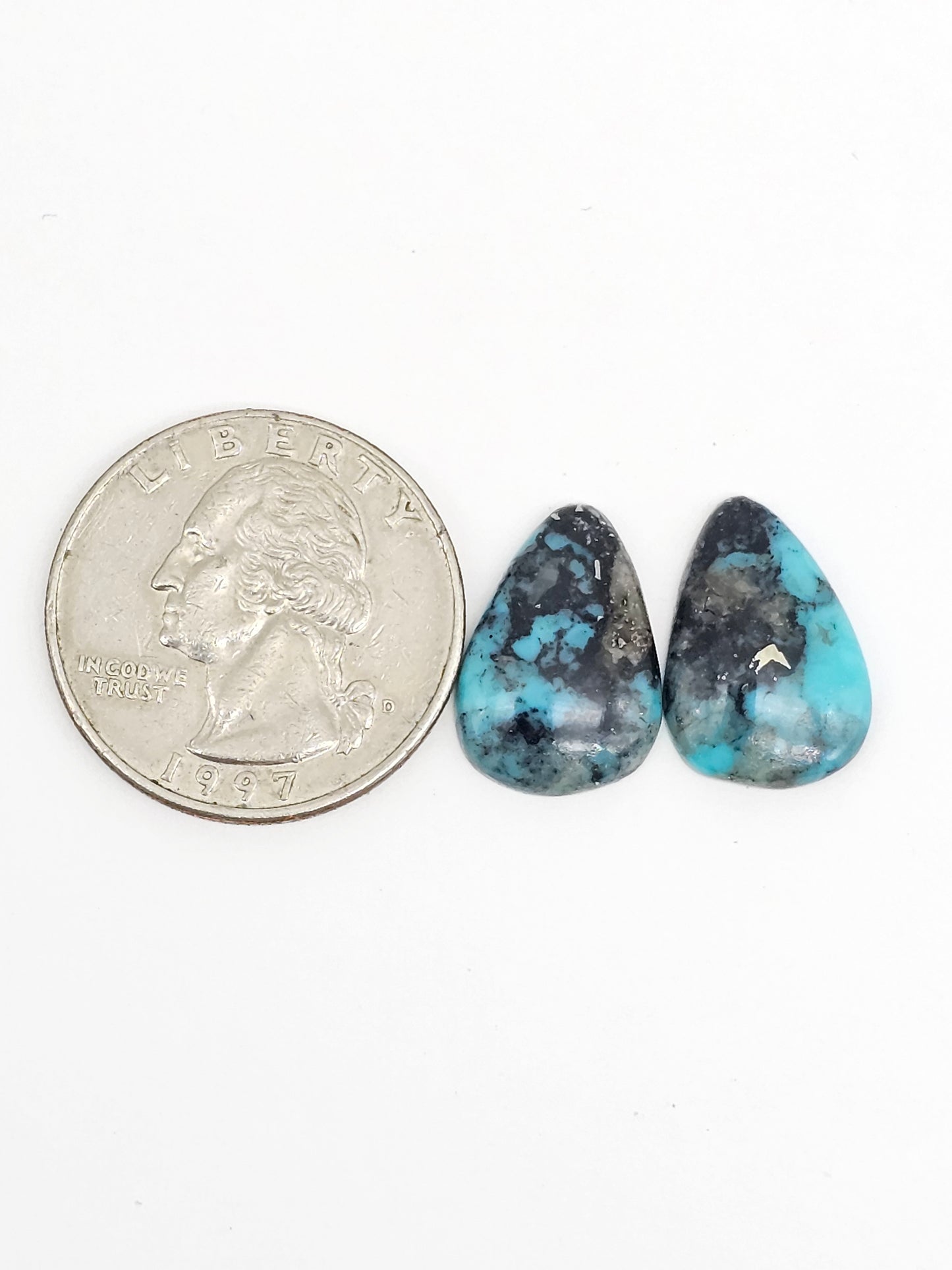 Mexican Turquoise Pair with Pyrite | Artisan Cut Gemstone