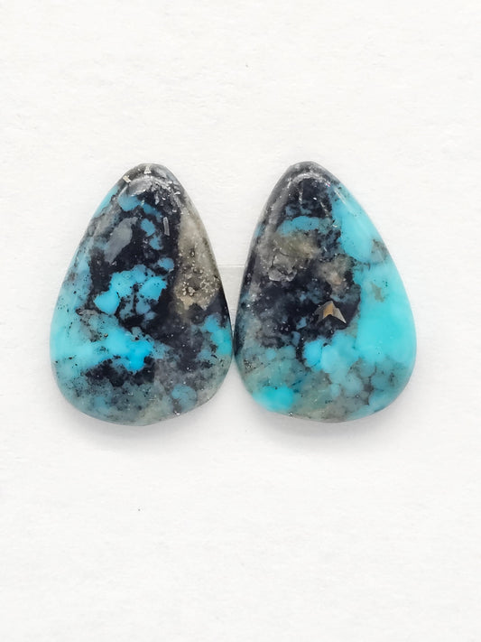 Mexican Turquoise Pair with Pyrite | Artisan Cut Gemstone