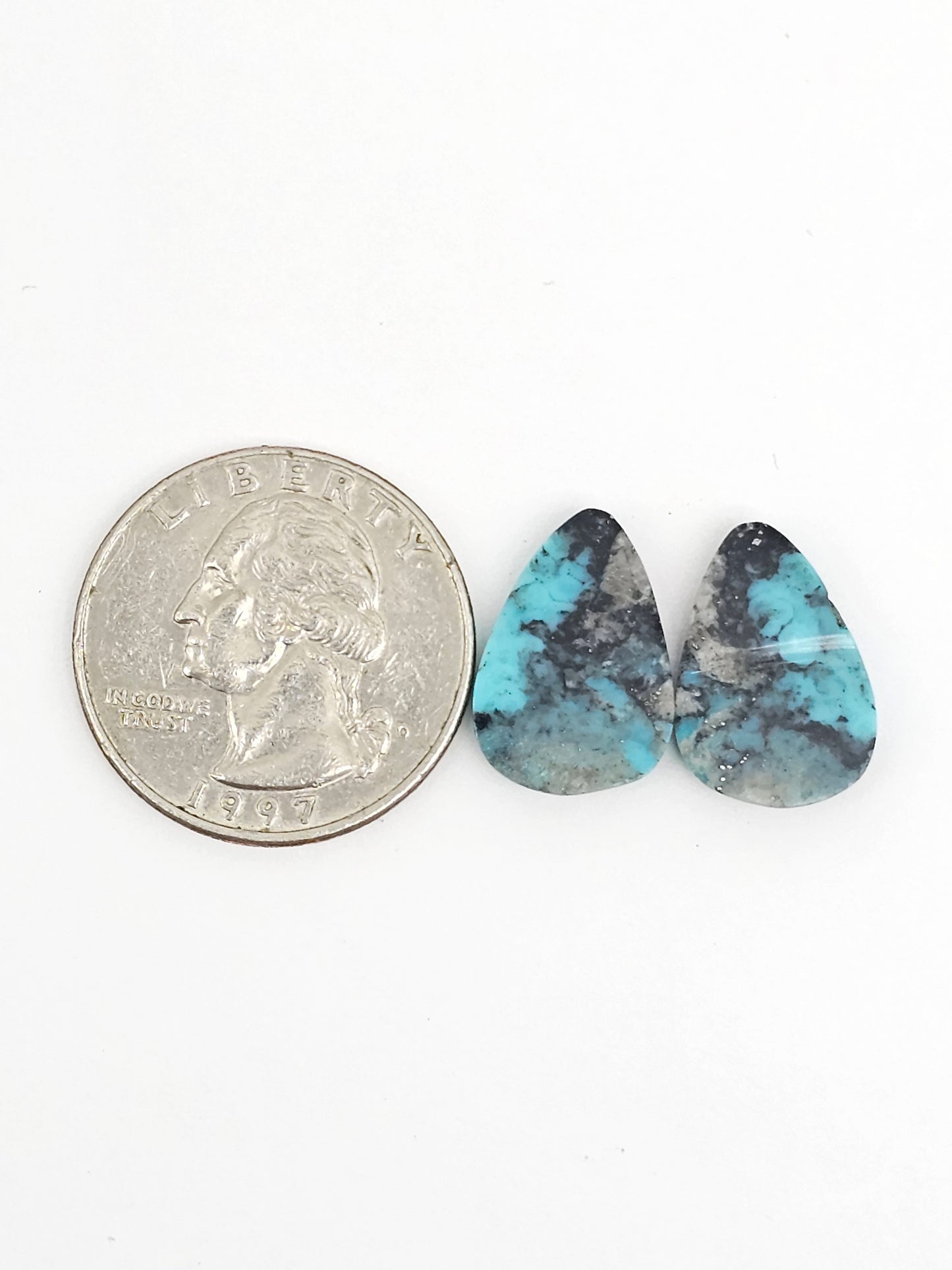 Mexican Turquoise Pair with Pyrite | Artisan Cut Gemstone