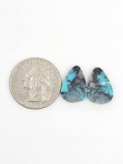 Mexican Turquoise Pair with Pyrite | Artisan Cut Gemstone