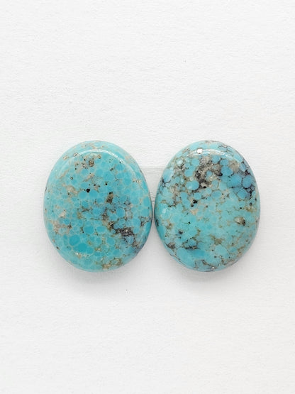Mexican Turquoise Pair with Pyrite | Artisan Cut Gemstone
