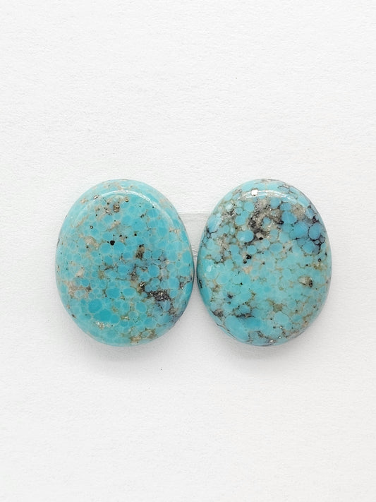 Mexican Turquoise Pair with Pyrite | Artisan Cut Gemstone