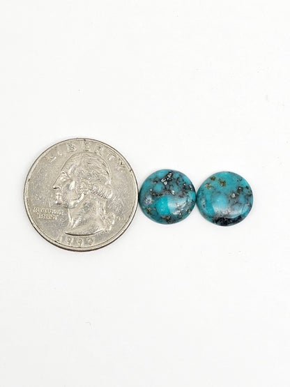 Mexican Turquoise Pair with Pyrite | Artisan Cut Gemstone