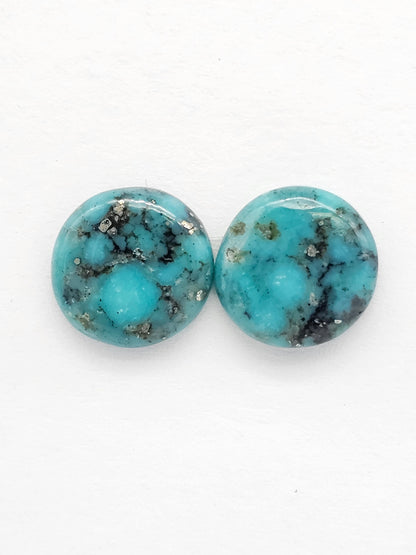 Mexican Turquoise Pair with Pyrite | Artisan Cut Gemstone