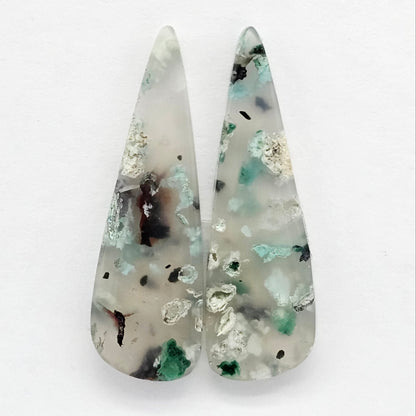 Sugar Water Flower Agate Cabochon Pair