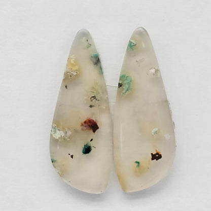 Sugar Water Flower Agate Cabochon Pair