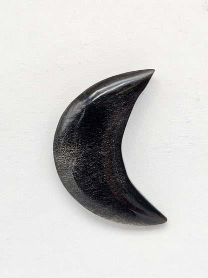 Silver Sheen Obsidian Moon Cabochon | Natural Mexican Obsidian for Metalsmiths